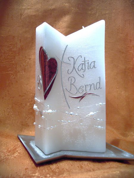 Hochzeitskerze  Perlmutt modene Gestaltung mit Perlenkette     580